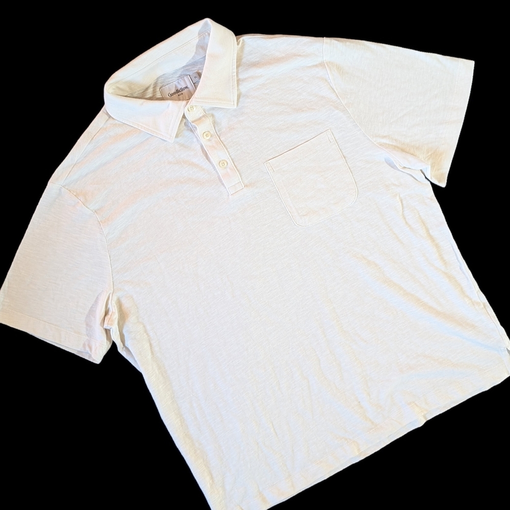 Goodfellow & Co Light Cream Polo Shirt Men's XL Short Sleeve Solid Button Pocket - Picture 2 of 3